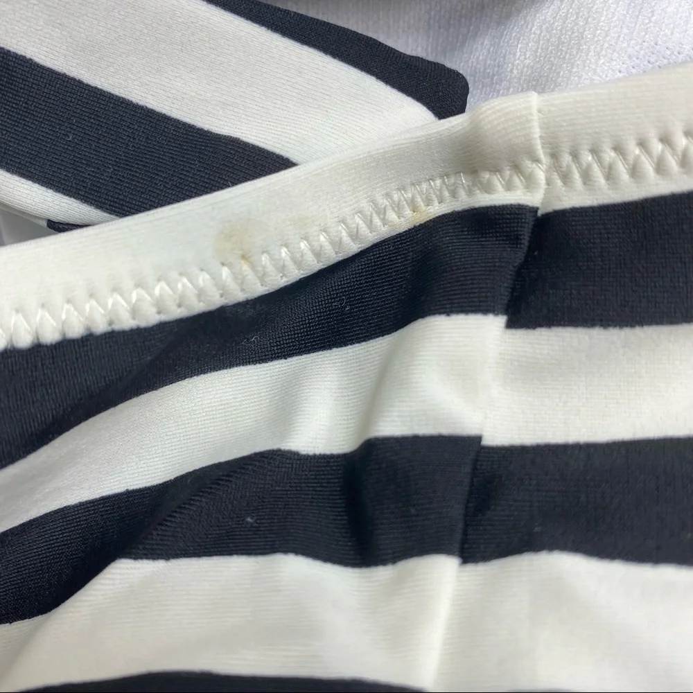 Motherhood Maternity Beach Bump NWT One Piece Swimsuit Black White Stripe Halter